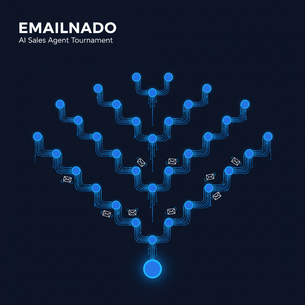 Tournament bracket — 64 AI agents competing to find the winning email